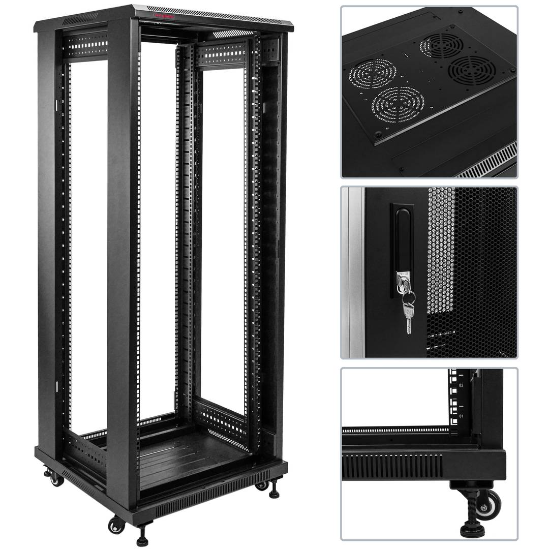 32U Cabinet [600*800] - with D-Ring Cable Manager and 6 Way PDU PLASTIC